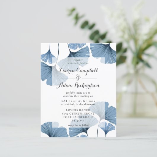 Papier Faire-part de mariage d'aquarelle de feuillage ble (Debout devant)