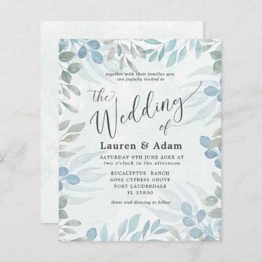 Papier Faire-part de mariage d'aquarelle Eucalyptus Budge (Devant / Derrière)