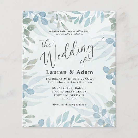 Papier Faire-part de mariage d'aquarelle Eucalyptus Budge (Devant)