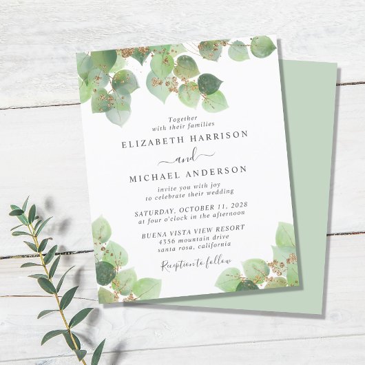 Papier Faire-part de mariage d'aquarelle Eucalyptus Budge
