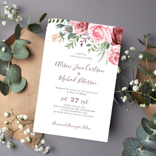 Papier Faire-part de mariage d'aquarelle rose budget