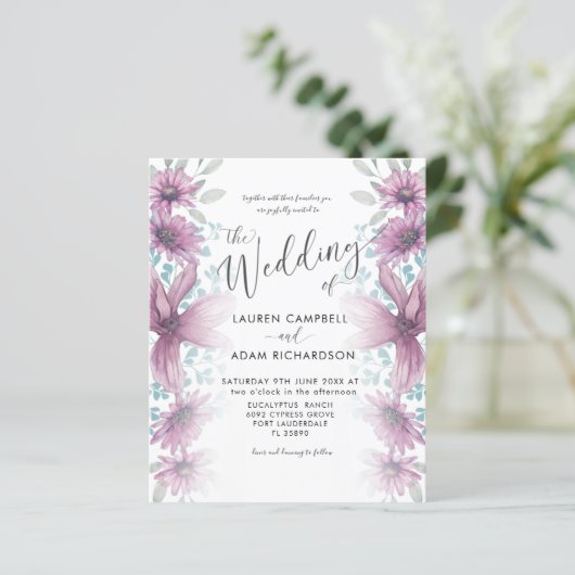 Papier Faire-part de mariage d'aquarelle rose floral budg (Debout devant)