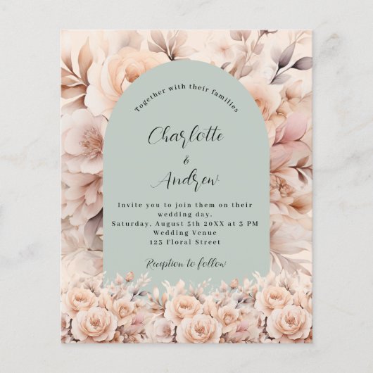 Papier faire-part de mariage d'arche verte rose or sauge (Devant)