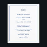 Papier Faire-part de mariage de budget bleu classique de<br><div class="desc">Style classique bleu marine tout en un faire-part de mariage budget avec un design simple et minimal avec votre monogramme en haut et vos détails de l'événement entouré d'une double bordure. Les fontes alternent entre un script élégant, une fonte serif traditionnelle et minimaliste sans serif. Le dos contient vos informations...</div>