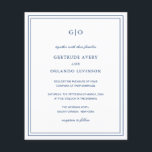 Papier Faire-part de mariage de budget bleu classique de<br><div class="desc">Style classique bleu marine tout en un faire-part de mariage budget avec un design simple et minimal avec votre monogramme en haut et vos détails de l'événement entouré d'une double bordure. Les fontes alternent entre un script élégant, une fonte serif traditionnelle et minimaliste sans serif. Le dos contient vos informations...</div>