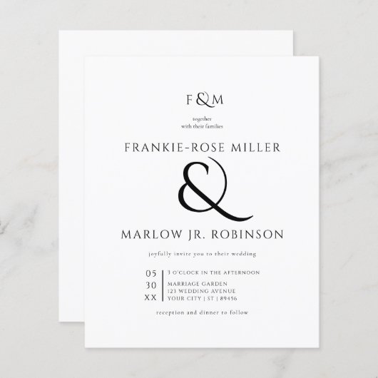 Papier Faire-part de mariage de budget monographique simp (Devant / Derrière)