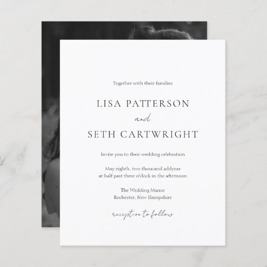 Papier Faire-part de mariage de budget photo classique si (Devant / Derrière)