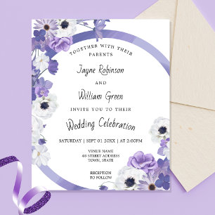 Papier Faire-part de mariage de cadre Floral Purple Budge