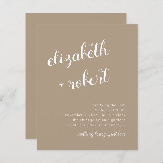 Papier Faire-part de mariage de calligraphie de script bu (Devant / Derrière)