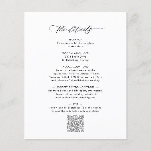 Papier Faire-part de mariage de calligraphie tout en un (Dos)