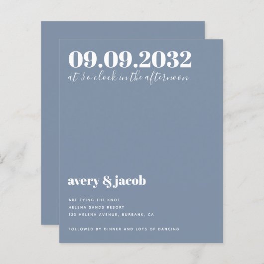 Papier Faire-part de mariage de code QR bleu budget (Devant / Derrière)