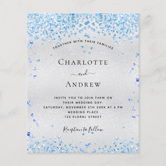 Papier Faire-part de mariage de code QR bleu budget (Devant)