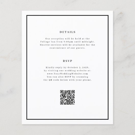Papier Faire-part de mariage de code QR budget minimal et (Dos)