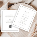 Papier Faire-part de mariage de code QR budget minimal et<br><div class="desc">Ces invitations de mariage tout-en-un élégantes, modernes et économiques sont imprimées sur une feuille de papier. Elles présentent un design de texte minimaliste blanc et vert sage simple, avec un cadre classique à la bordure. Ajoutez vos initiales ou votre monogramme pour les rendre complètement vôtres. Le verso de l'invitation permet...</div>