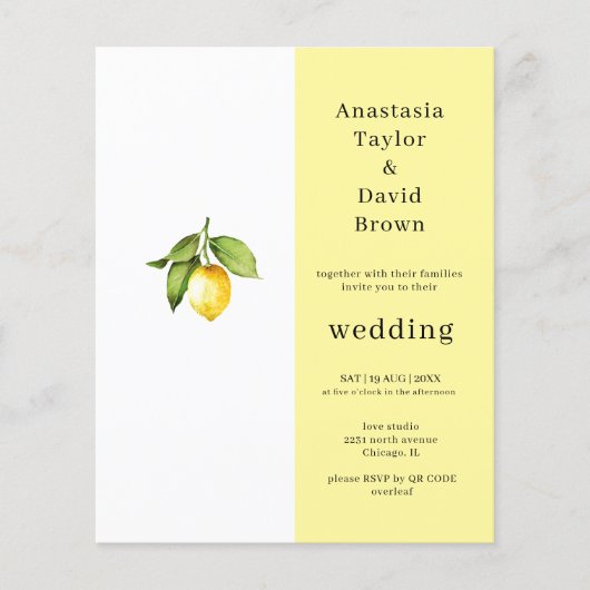 Papier Faire-part de mariage de code QR citron jaune budg (Devant)