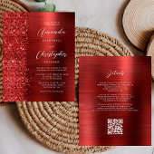 Papier Faire-part de mariage de code QR de Glam rouge bud