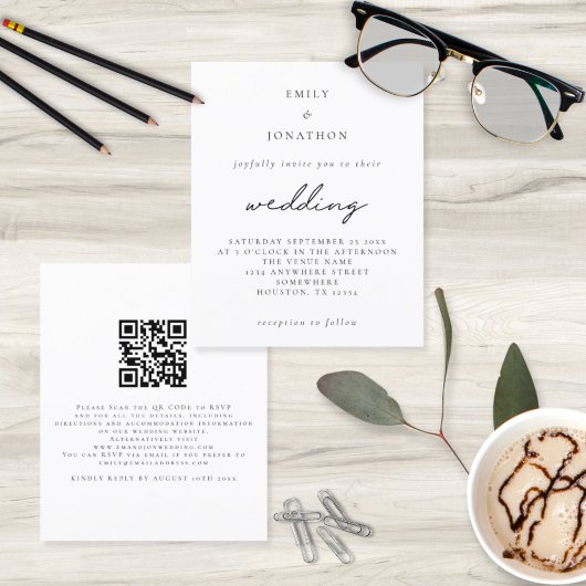 Papier Faire-part de mariage de code QR de script simple