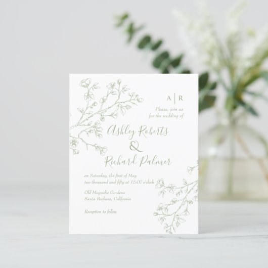 Papier Faire-part de mariage de code QR des fleurs vertes (Debout devant)