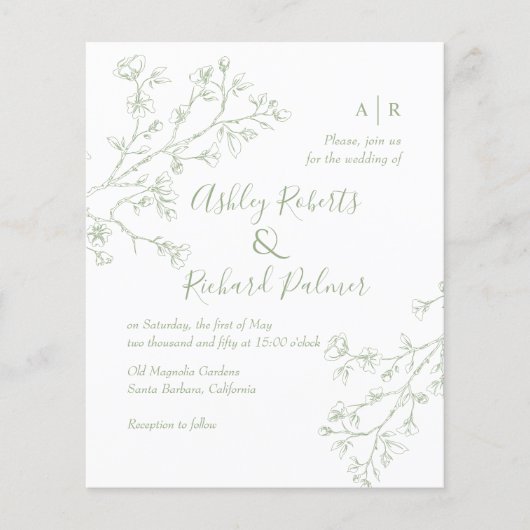 Papier Faire-part de mariage de code QR des fleurs vertes (Devant)