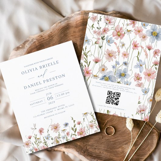 Papier Faire-part de mariage de code QR du Fleur sauvage