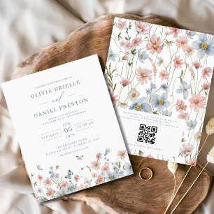 Papier Faire-part de mariage de code QR du Fleur sauvage