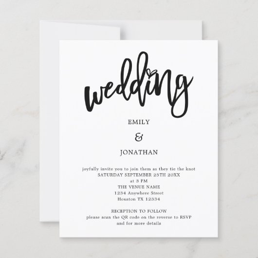 Papier Faire-part de mariage de code QR du script d'art b (Devant)
