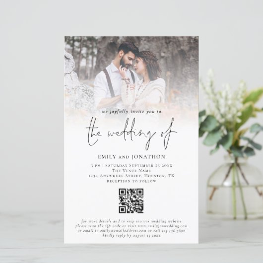 Papier Faire-part de mariage de code QR du script de phot (Debout devant)