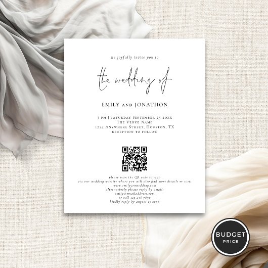 Papier Faire-part de mariage de code QR du script élégant