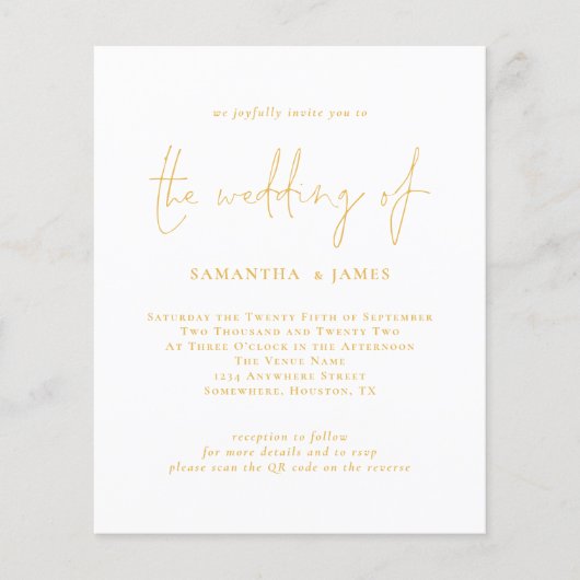 Papier Faire-part de mariage de code QR du script Gold du (Devant)