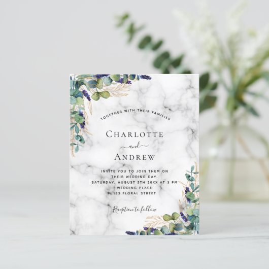 Papier Faire-part de mariage de code QR en marbre Eucalyp (Debout devant)