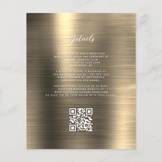 Papier Faire-part de mariage de code QR Gold Glam Budget (Dos)