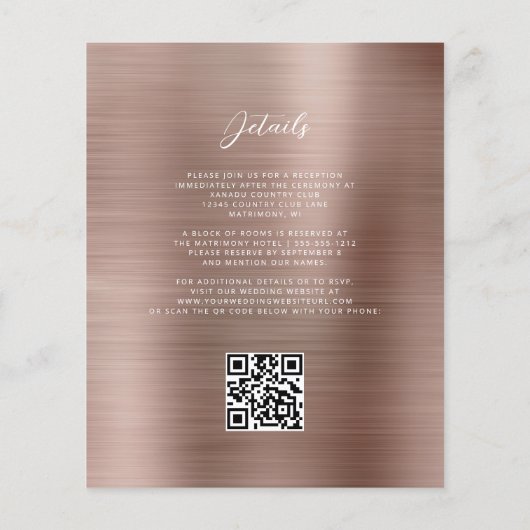 Papier Faire-part de mariage de code QR Gold Glam Rose bu (Dos)