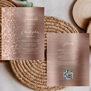 Papier Faire-part de mariage de code QR Gold Glam Rose bu