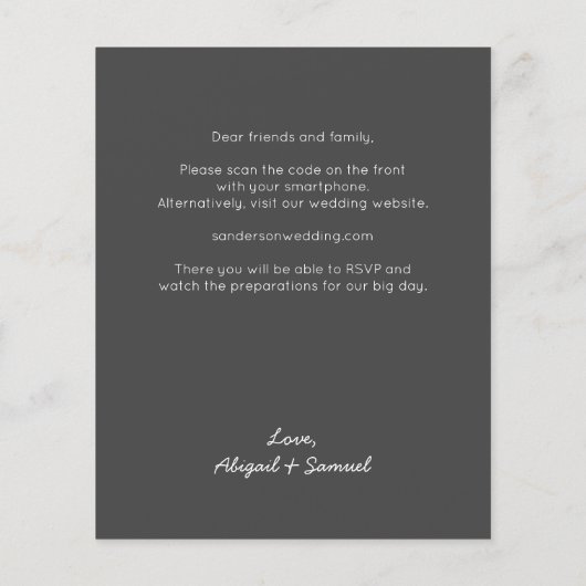 Papier Faire-part de mariage de code QR gris foncé du bud (Dos)