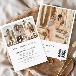 Papier Faire-part de mariage de code QR photo minimaliste