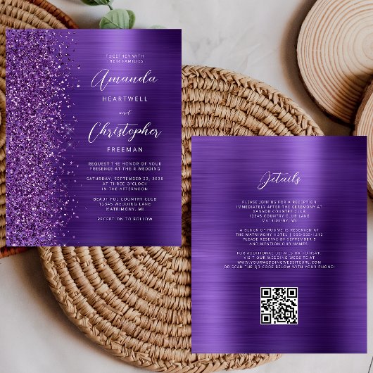 Papier Faire-part de mariage de code QR violet de Glam Bu