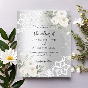 Papier Faire-part de mariage de diamants de roses blanche