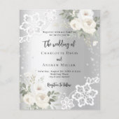 Papier Faire-part de mariage de diamants de roses blanche (Devant)