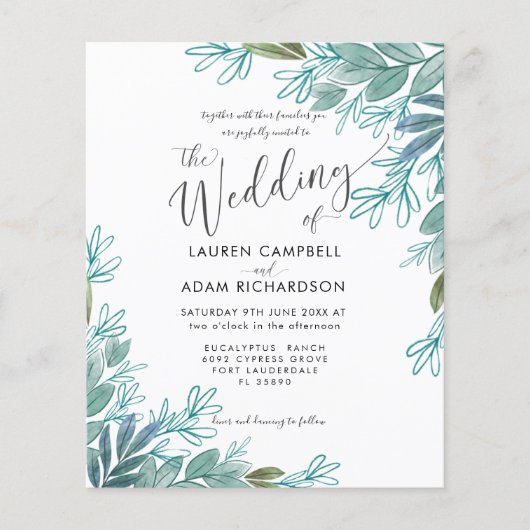 Papier Faire-part de mariage de feuillage vert de la tran (Devant)