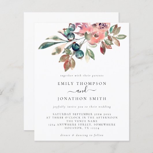 Papier Faire-part de mariage de flacons d'aquarelle budgé (Devant / Derrière)