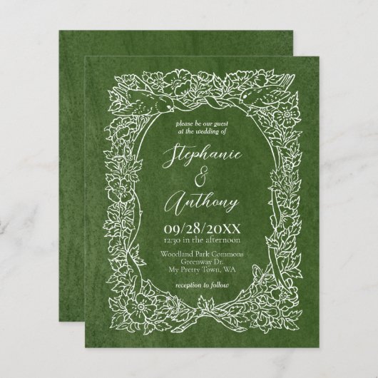 Papier Faire-part de mariage de Fleur sauvage vert budget (Devant / Derrière)