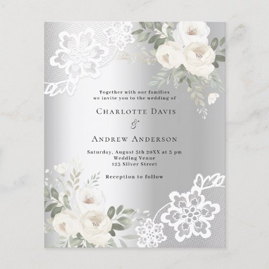 Papier Faire-part de mariage de fleurs blanches argentées (Devant)
