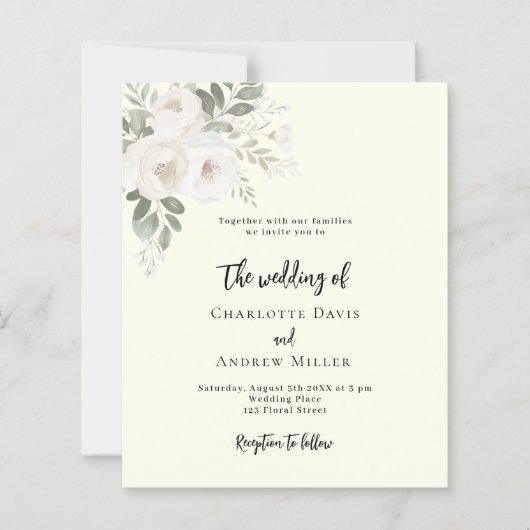 Papier Faire-part de mariage de fleurs blanches d'ivoire (Devant)