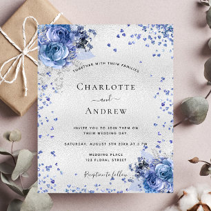 Papier Faire-part de mariage de fleurs bleues argentées