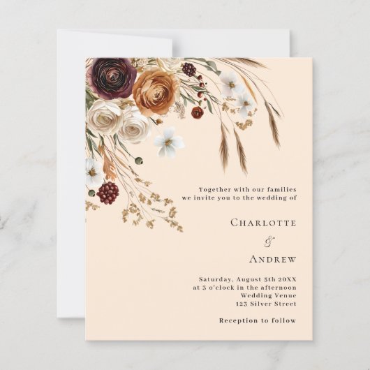Papier Faire-part de mariage de fleurs de pampas beige bo (Devant)