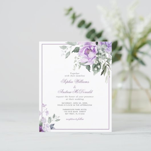 Papier Faire-part de mariage de fleurs violettes Eucalypt (Debout devant)