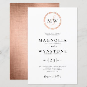 Papier Faire-part de mariage de monogramme d'or du Rose b