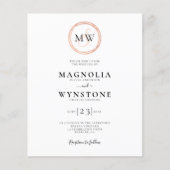 Papier Faire-part de mariage de monogramme d'or du Rose b (Devant)