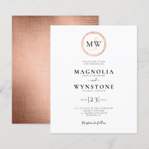 Papier Faire-part de mariage de monogramme d'or du Rose b