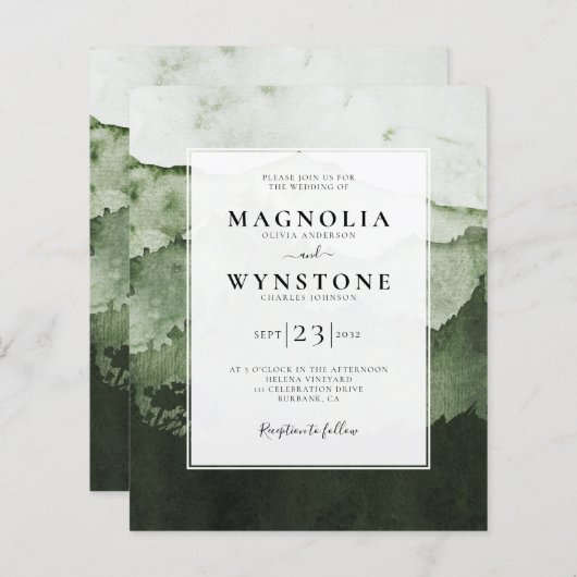 Papier Faire-part de mariage de monts d'aquarelle budgéta (Devant / Derrière)